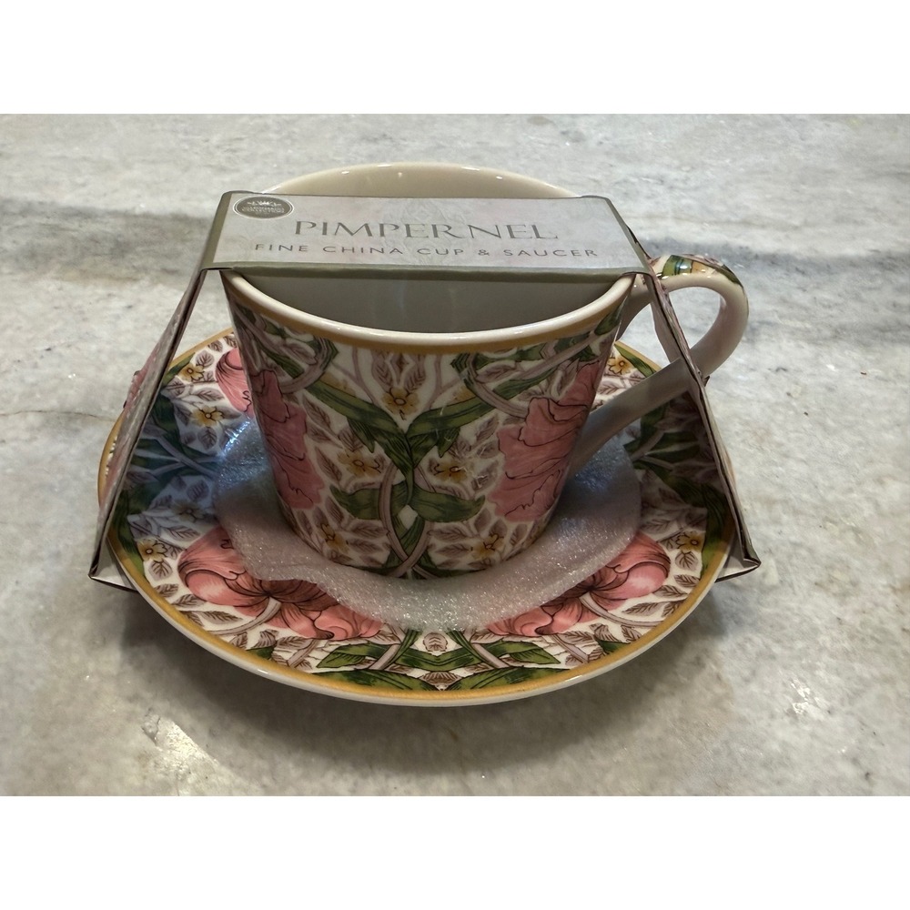 William Morris Pimpernel Fine China Cup and Saucer Set Leonardo Collection Pink